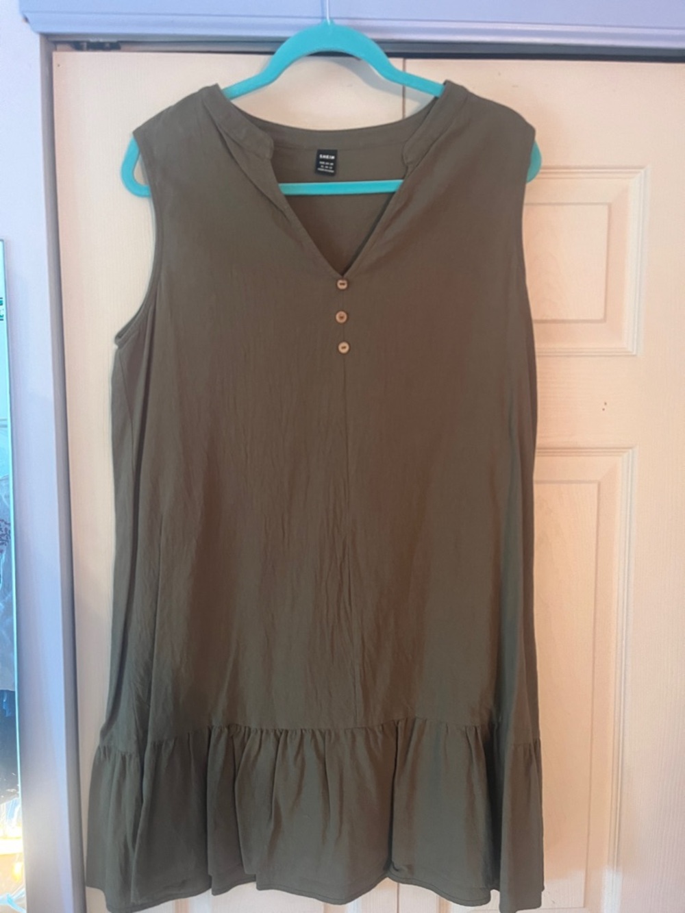 SHEIN Olive Sleeveless V-Neck Ruffle-Hem Mini Dress